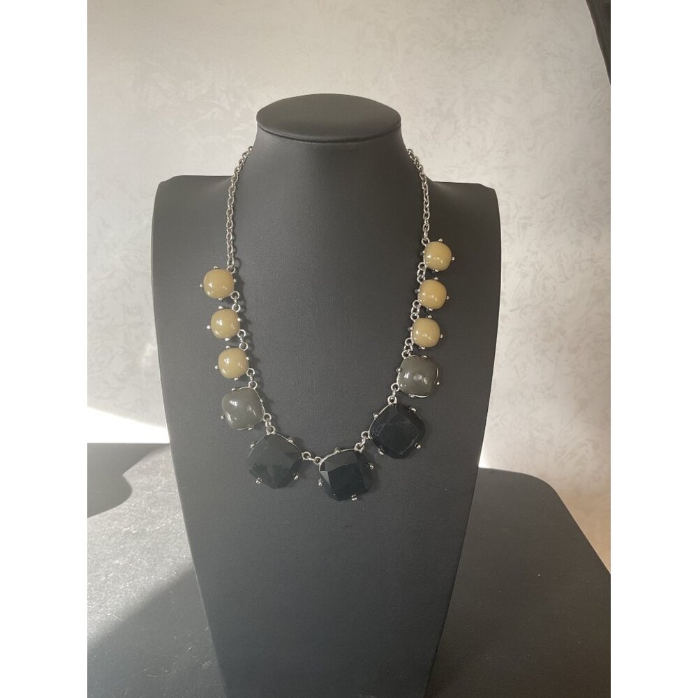 Neutral Cream Black Chunky Block Bead Statement Necklace